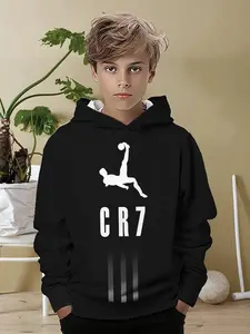 Fashion Cr7 Sports Pattern Hoodie for Boys, Perfect for Fall & Winter, Casual Home or Outdoor Wear, Moderate Fabric Thickness