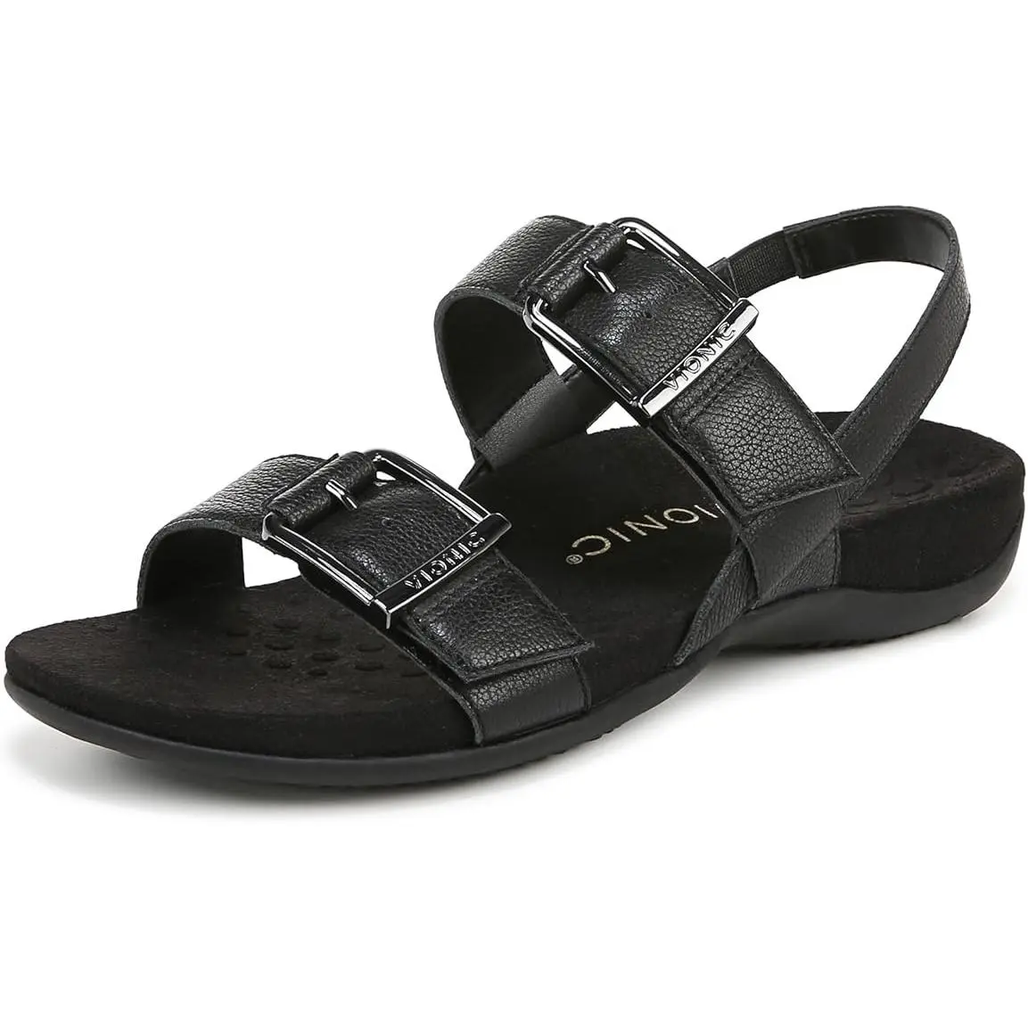 VIONIC Womens Reese Slingbacks Heeled Sandal - Black Leather J2154L1001, Classic, Footwear