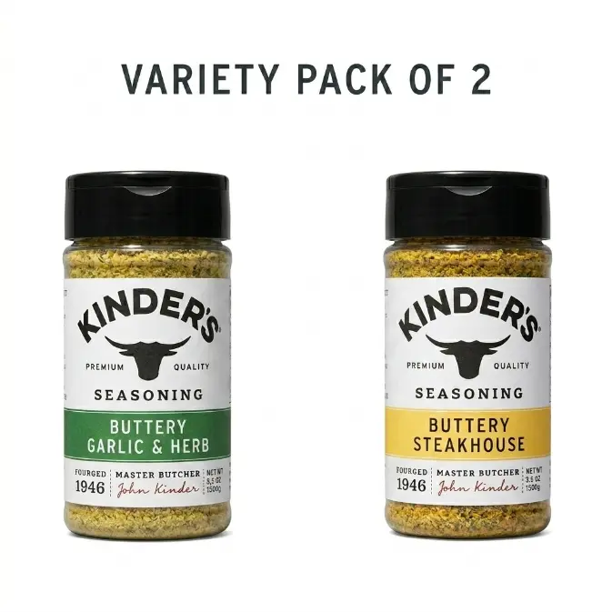 Variety Pack of 2 Kinders Premium Seasonings – Buttery Garlic & Herb 5 oz and Buttery Steakhouse 5.5 oz
