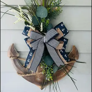 Anchor + wreath + floral + coastal + decor + home + nautical + wall hanging + door Hanging + bow