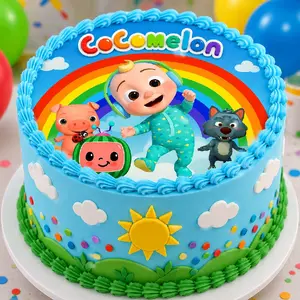 Edible  Paper Cake Topper 7.5 Inch Round Customizable Rainbow Theme for Birthday Cakes Cupcakes Cookies and Party Treats