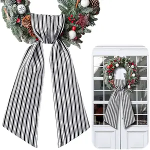 Wreath Sash for Front Door Wreath Satin Sash Blank Sashes Embroidery Monogram Yard Doorway Indoor Outdoor Wall Ribbon Bow Home Decor(Black, White,Stripe)