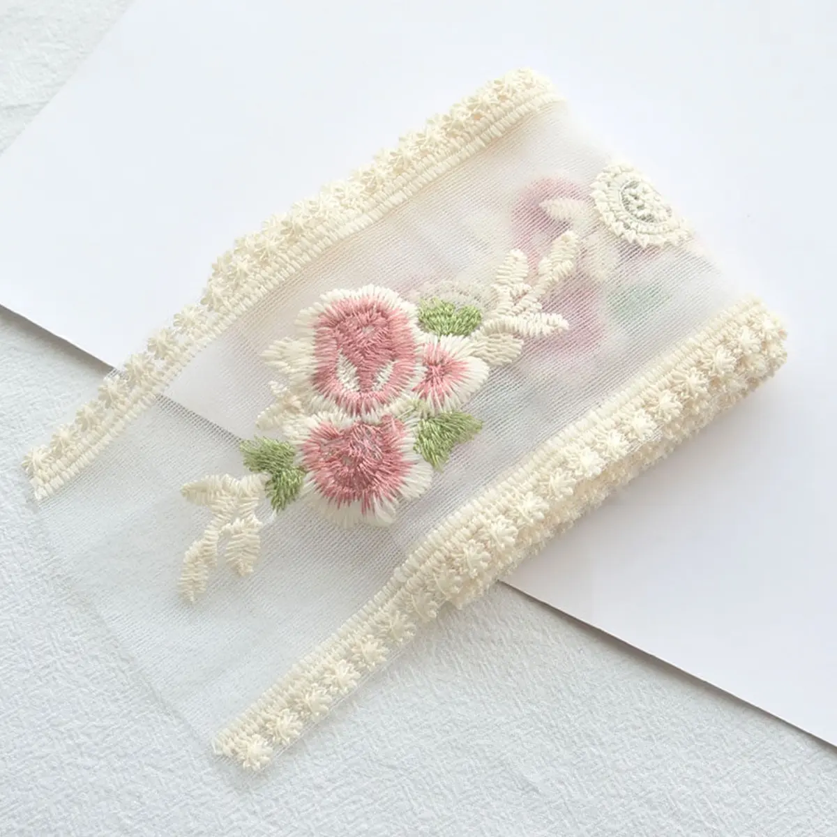 Vintage Rose Embroidered Sheer Floral Lace Hair Accessory, DIY Handmade Flower Bow Ribbon Decoration, 2y-8.5cm Satin Ribbon for Packaging, Ribbon Roses