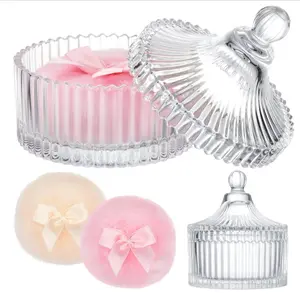 Tioncy 3 Pcs Large Body Powder Puff and Container Valentine's Day gift Powder Container with Puff Crystal Case Soft Washable Reusable Velour Face Body Glitter Wet Dry Makeup (Clear)
