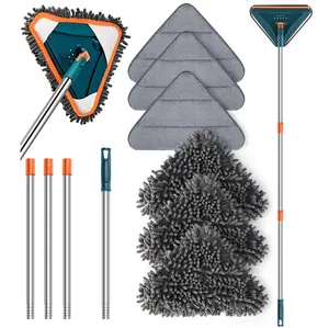 360° Spinning Adjustable-Length No-Bend Flat Mop Set with 6 Replacement Pads, Telescopic Multi-Purpose Cleaning Tool for Home Floors, Baseboards, Ceiling Fans, Kitchen Dust Removal