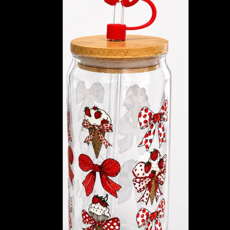 Strawberry-Patterned Glass Drinkware