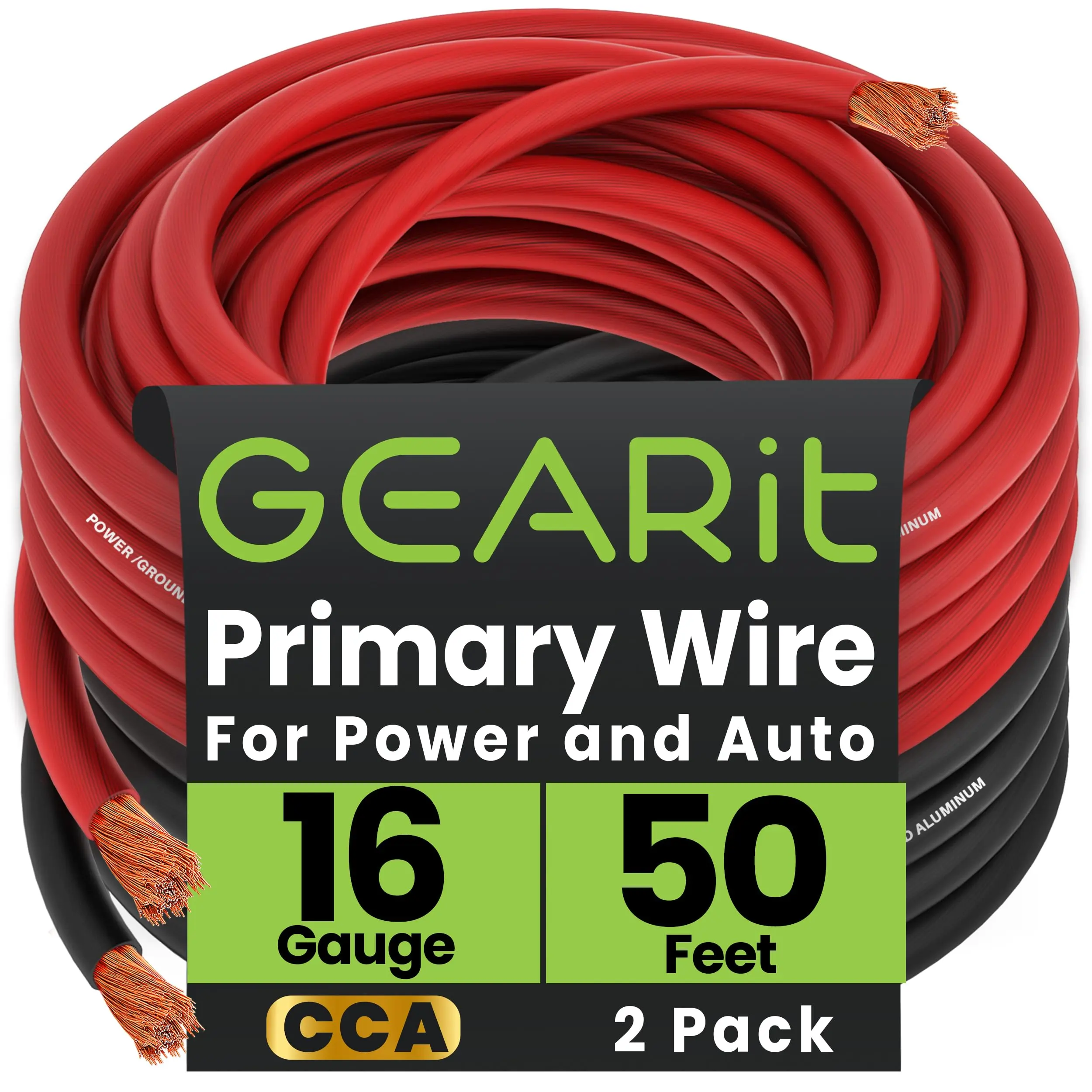 GearIt 16 Gauge Economical Power Battery Cable - CCA Single Conductor, Soft PVC Jacket, 2 Primary Colors, 80V Rated, for Car Audio, 12V Power Inverter, Home Improvement Installation (200 ft)