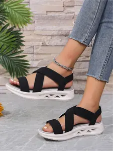 Plus Size Comfortable Walking Sandals | Breathable Elastic Cross Strap Flats | Casual Outdoor Versatile Flat Sandals for Women Breathable Summer Sandals