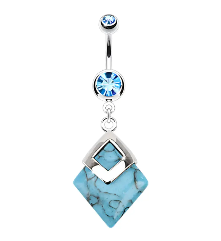Hanging Turquoise Stone Zircon Belly Button Ring