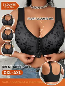 3-Pack Women's Plus Size Bras, Full Coverage Wireless Bra, No Padding Lace, Comfortable Fashion Underwear, All Seasons Casual Style
