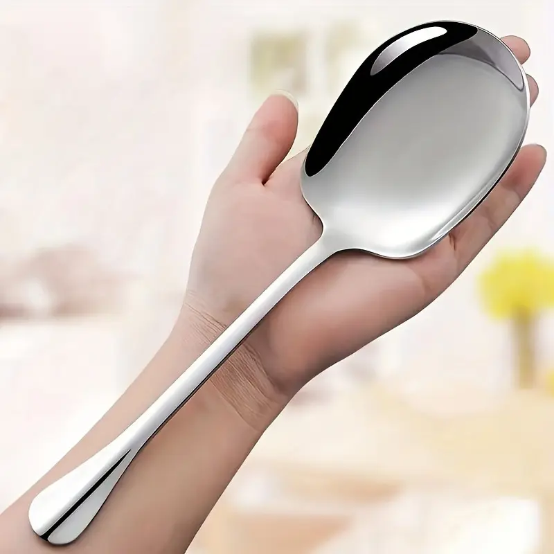1pc/2pcs Serving Spoon, Stainless Steel Square Head Large Soup Porridge Rice Scoop, Public Spoon with Straight Handle, 8.58", Soup Spoons Stainless Steel, culinary cutlery, Kitchen Items, Kitchen Stuff, Kitchen Supplies, Kitchenware, Cutlery, Utensils