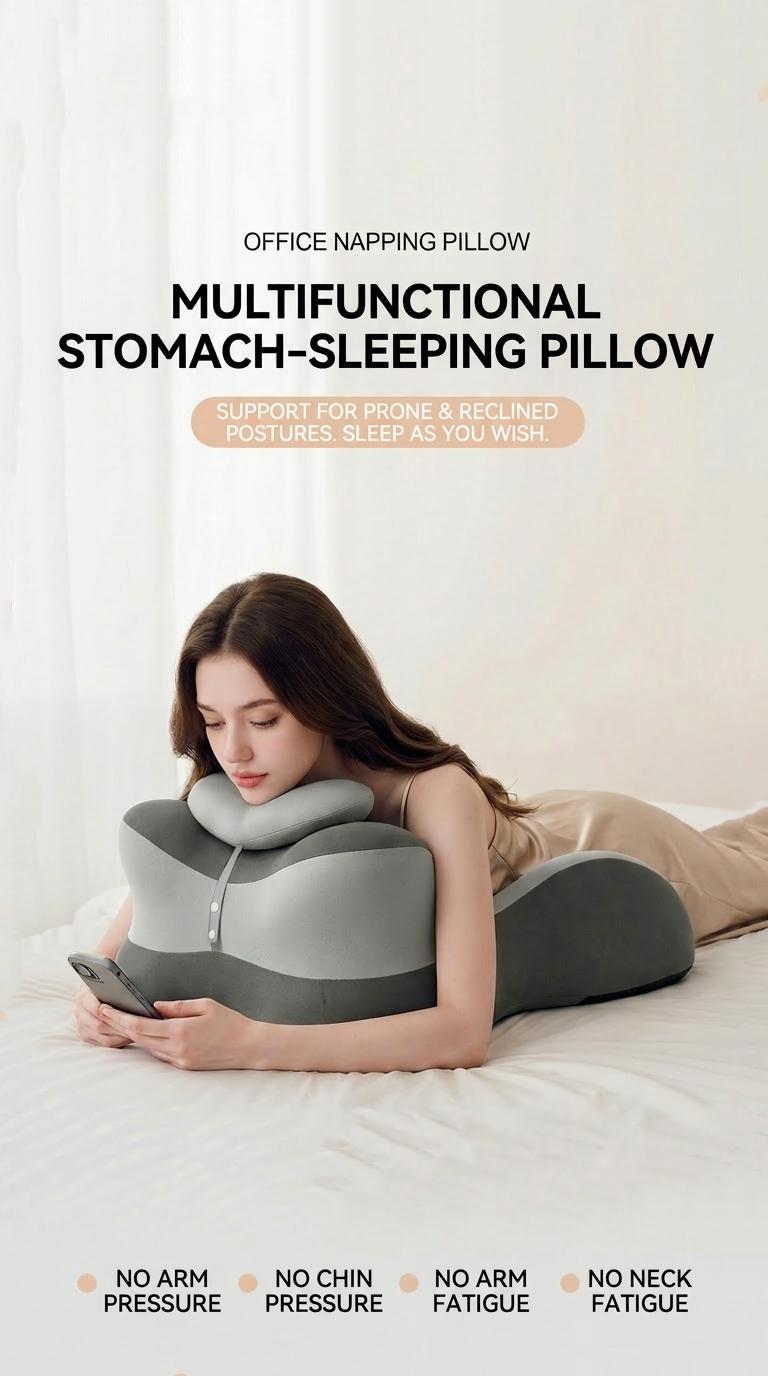 Ergonomic Face Down Bed Pillow - Cooling Memory Foam Cushion with Firm Memory Foam Cushioning, Adjustable Neck Supportive Bolster for Reading, Phone Use, Machine Washable,back to school,back to school shopping,home decor