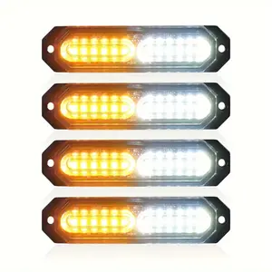 4 PCs Emergency Strobe Beacon Lights, IP65 Waterproof, 12led Synchronous Function Ultra-Thin Surface Mounted Flash Safety Light, Suitable for Truck Vehicle Led Mini Grille Lamp Head Emergency Beacon Hazard Light