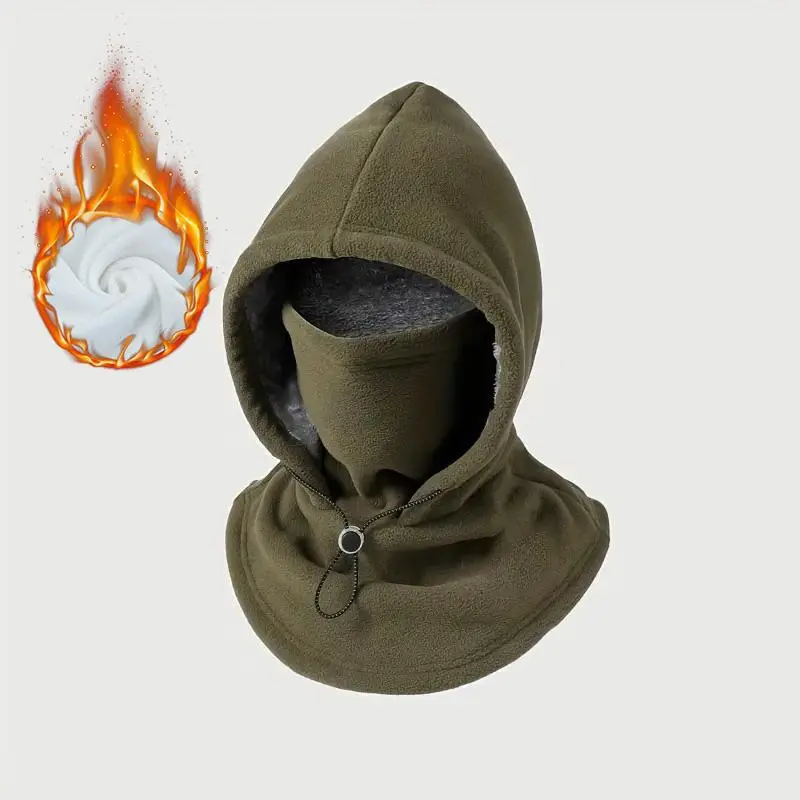 2-piece integrated flannel warm face mask and hat, windproof and warm for outdoor cycling, autumn and winter style, warm hat with neck visor.