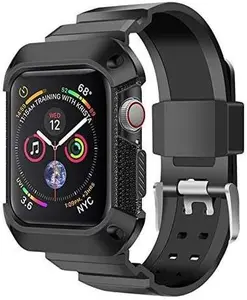 Rugged Protective Case & Strap Band For Apple Watch Series 4-2018 44mm Silicone Case & Band Accessories Cover