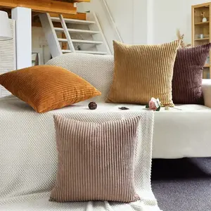 1Pc Solid Color Big Corn Striped Corduroy Decorative Pillowcase Cushion Cover Soft Throw Pillow Case for Couch Sofa Bed