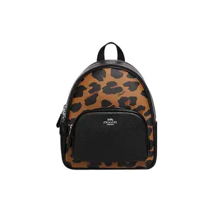 Coach Court 20 Dual-Zip Backpack for Women – Signature Coated Canvas and Printed Pebbled Leather in Brown and Black