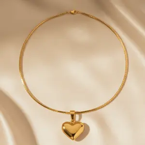 Heart Necklace - Gold or Silver - Premium Stainless Steel - 17.7 Inch Chain - Secure Lobster Clasp - Classic Heart Design - Tarnish Resistant & Hypoallergenic