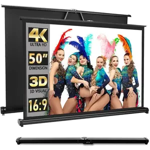 Portable Mobile 50 Inch Projector Screen Pull Down, 16:9 Projector Screen Retractable Tabletop Screen Tripod Stand for Home Theater Meeting Room,  Indoor Outdoor Ceiling Wall Mount Upgrade