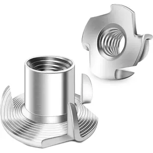 50Pcs 3/8"-16 T Nuts, 304 Stainless Steel T-nut, Four-jaw 3/8-16 Nut for Wood, 3/8 Nuts Home Hotel Outdoor Threaded Insertion, Polish Finish Hardware Nuts by Mywish