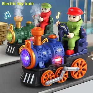 Vintage Electric Steam Spray Train Model Toy, Rotatable Lights Music, Realistic Simulation, Material Plastic, Birthday Gift, Requires 3 Aaa Batteries