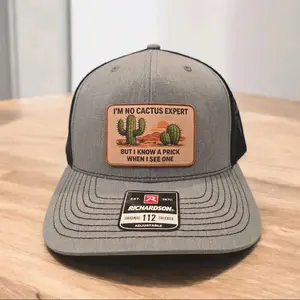 Richardson Funny Cactus Expert Trucker Hat 112 Humor Leather Patch Snapback Adjustable Original Trucker Cap