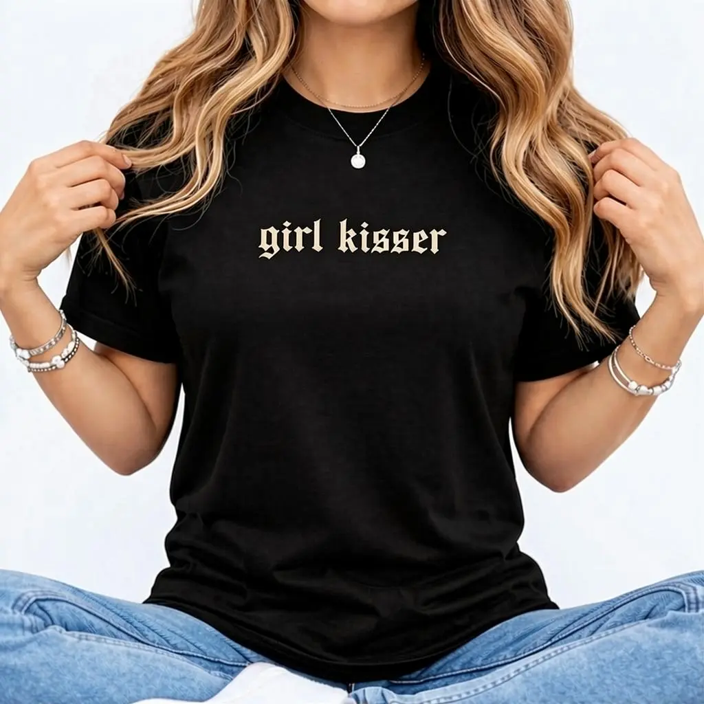Women's Casual Round Neck Top, MAPTEES Girl Kisser Comfort Colors Tshirt, Funny Lesbian Graphic LGBTQ Pride Queer Summer Outfit, Subtle Pride Clothing summerwins