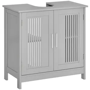 Dreamzon kleankin Modern Under Sink Cabinet with 2 Doors, Pedestal Under Sink Bathroom Cupboard, Bathroom Vanity Cabinet with Adjustable Shelves, Gray