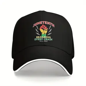 1pc Juneteenth Breaking Every Chain Unisex Baseball Cap - Vibrant Raised Fist Graphic, Lightning Bolt Graphic, Adjustable, Lightweight, with Unisex Appeal for Celebrations, Outdoor Activities, Daily Wear