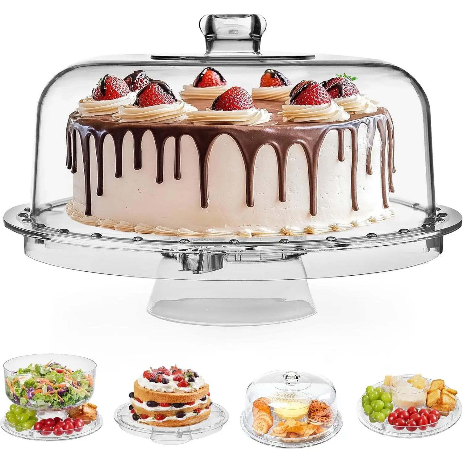 12.2" Acrylic Dome Lid Cake Stand - Lightweight Multifunctional Kitchenware, Baked Goods Platter, Kids Party Dessert Table Display, Baking Utensils Compatible (6 Uses)
