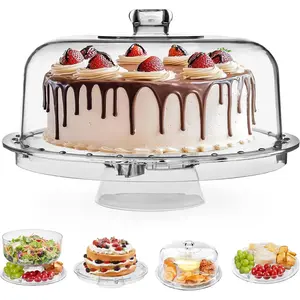 Cake Stand with Acrylic Dome Cover (12.2"), Multifunctional Serving Cookie Platter Punch Bowl and Cake Plate for Dessert Table Display for Parties (6 Uses)