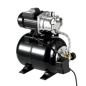 High-Current Shallow Well Jet Pump with Built-in Pressure Tank – 1.6 HP Stainless Steel Body, 1320 GPH High Flow, Automatic Pressure Switch, Reliable Water Supply System for Home, Farm, Garden and Yard Use, Black