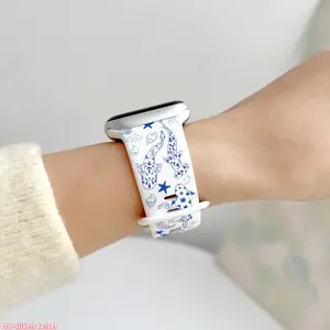 Cute Ocean Theme Shark Pattern Silicone Watch Band, Soft Flexible Strap Compatible With Apple Watch Series 1 To 11, Lovely Trendy Accessory For Daily And Outdoor Wear (No watch)
