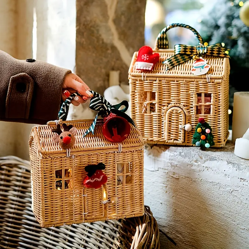 Christmas Creative Wicker Gift Box Packaging, Gift Basket, Baked Cookie Candy Snowflake Treats, Perfect Handmade Holiday Present