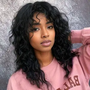 Women's 18" Long Black Curly Wig with Bangs | Heat Resistant Synthetic Fiber | Glueless Rose Net Cap | Natural Looking & Versatile | Daily Wear, Party, Cosplay & All-Season Use