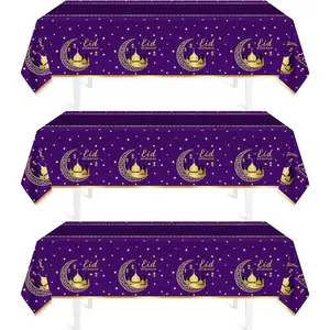 Ramadan Table Decorations, 3 Pack Waterproof Tablecloth, Rectangular Tablecloth, 54" x 108" Plastic Ramadan Decorations for Eid Purple Eid Decorations