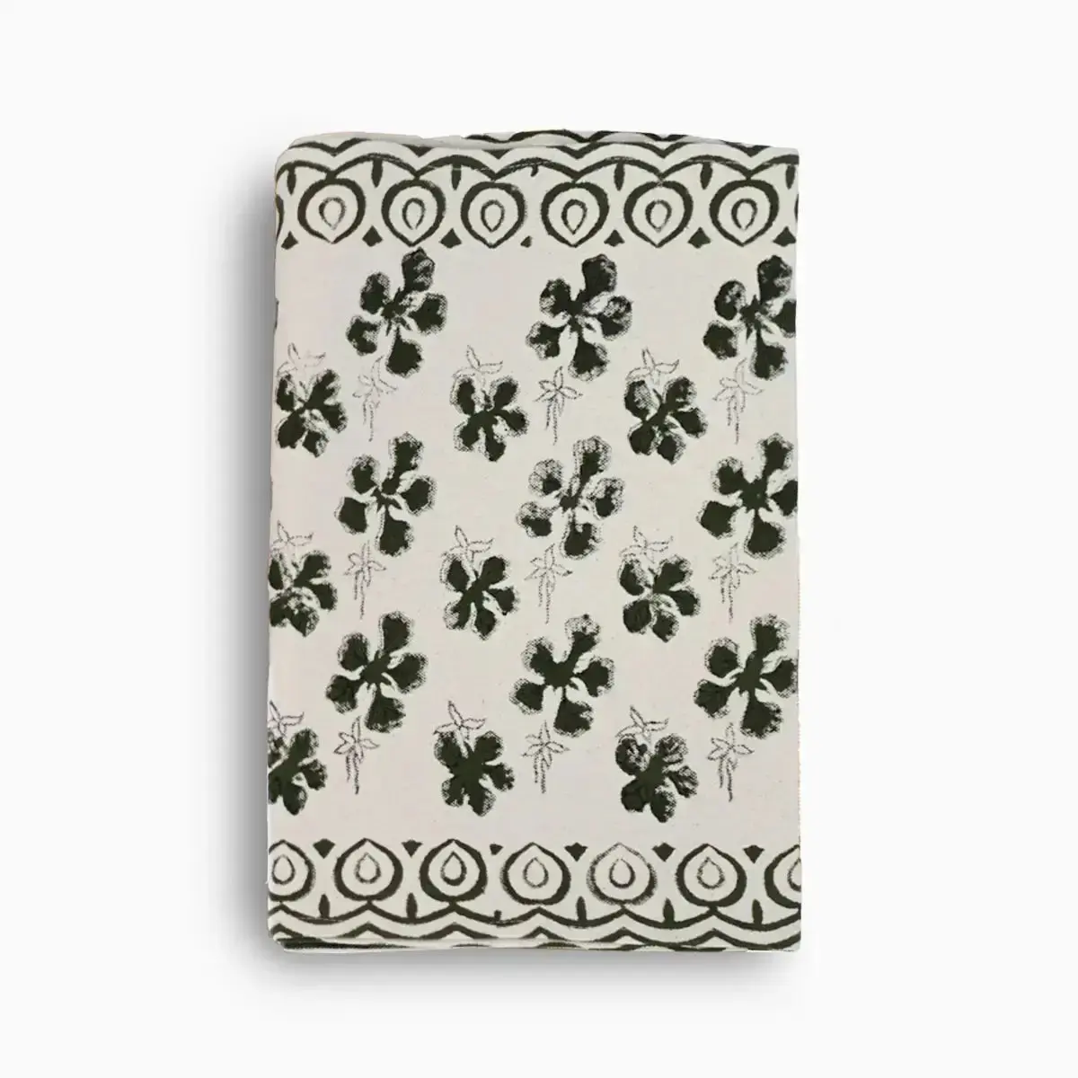 Hand Block Print Table Runner – White & Olive Green