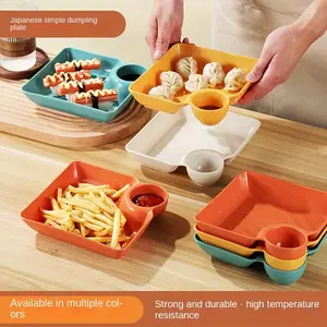 2-piece set of plastic dumplings and fried chicken plate - heat-resistant, easy to clean, vinegar containing plate, suitable for various foods, ideal for home use