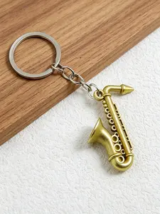 Vintage Brass Keychain, American Vintage Style, Durable Alloy, Non-Fading, Music Lover Accessory, Car Key, Backpack Charm