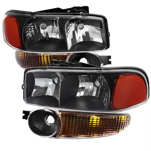 1999-2006 GMC Sierra 1500/2500/3500 Denali/2000-2006 Yukon/Yukon XL Denali Factory Style Headlights and Bumper Lights (Matte Black Housing/Clear Lens)