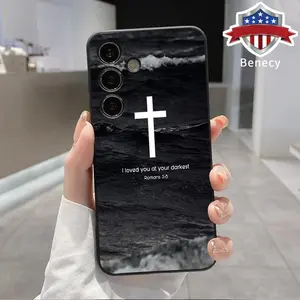 Cross of Hope Pattern Straight Edge Phone Case Compatible with Galaxy S23 Ultra S24 Plus S25 S22+ Shockproof Non Slip Military-Grade Protection Liquid Silicone Cover Smartphone Casing