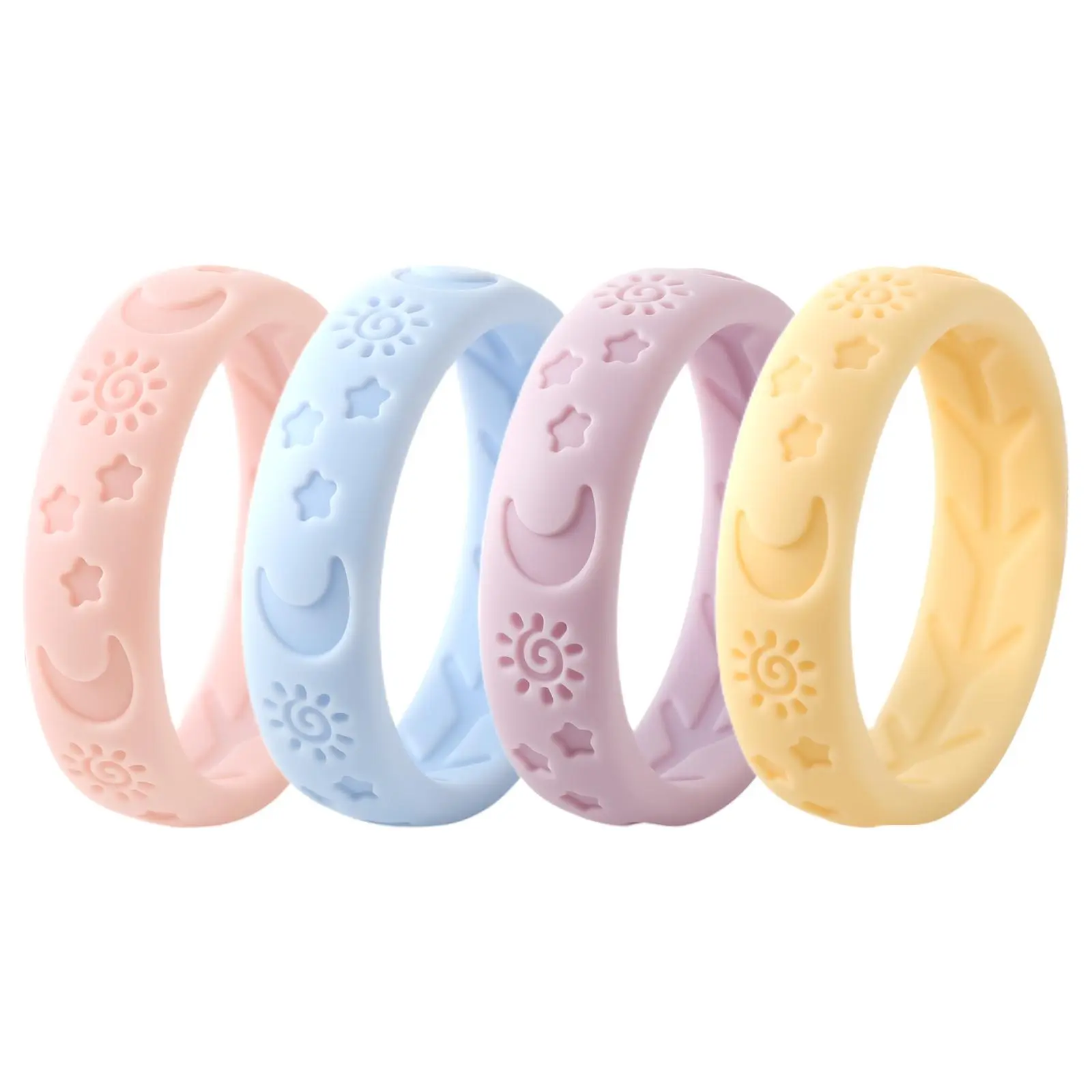 OIDEA Women's Sun & Moon Silicone Wedding Bands - 4-Pack Stackable Rubber Rings Set, Rubber Rings Rings