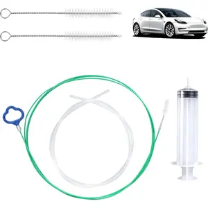 Auto Sunroof Drain Cleaning Tool Kit, 118in Long Pipe Cleaners Unclogger with Tube Cleaning Brush Syringe Hose Syringe Flexible Soft Drain Brush for Car Automotive Sun Roof Trunk Wiper Hole