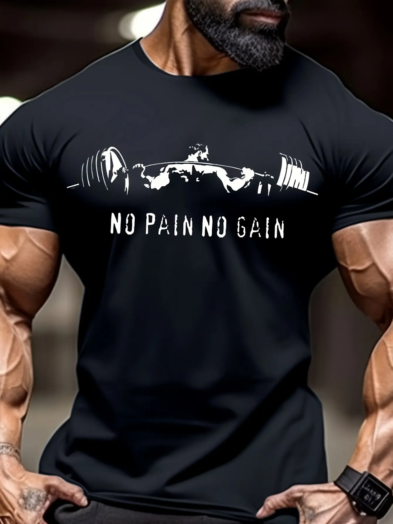 Men's Muscle Man Lifting Iron Printed Pattern Shoulder T-shirt