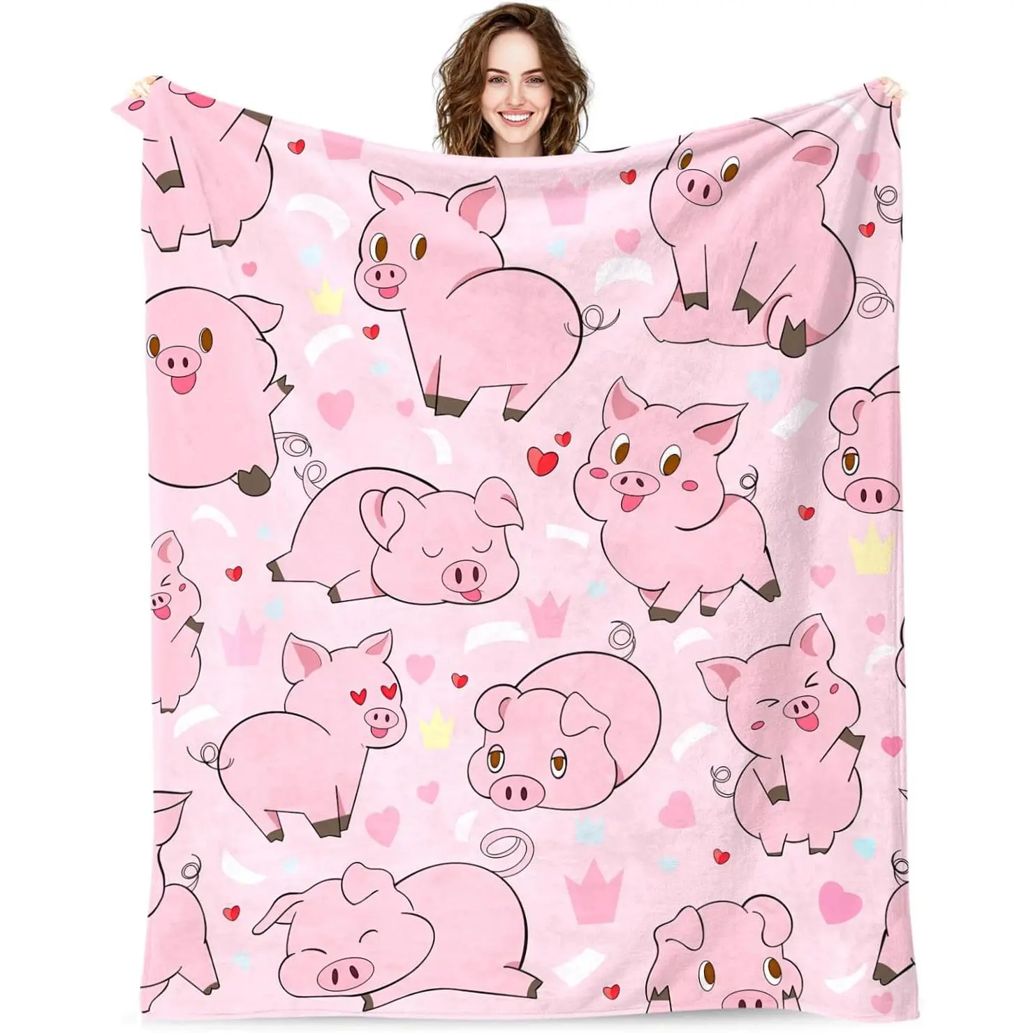 Pig Blanket, Pig Gifts for Women, Super Soft Funny Cute Cartoon Pink Pigs Stuff Throw Blanket Gifts for Girls Boys Kids Adults, Warm Cozy Fuzzy Plush Fleece Flannel Blankets 50"x40" for Couch Bedding