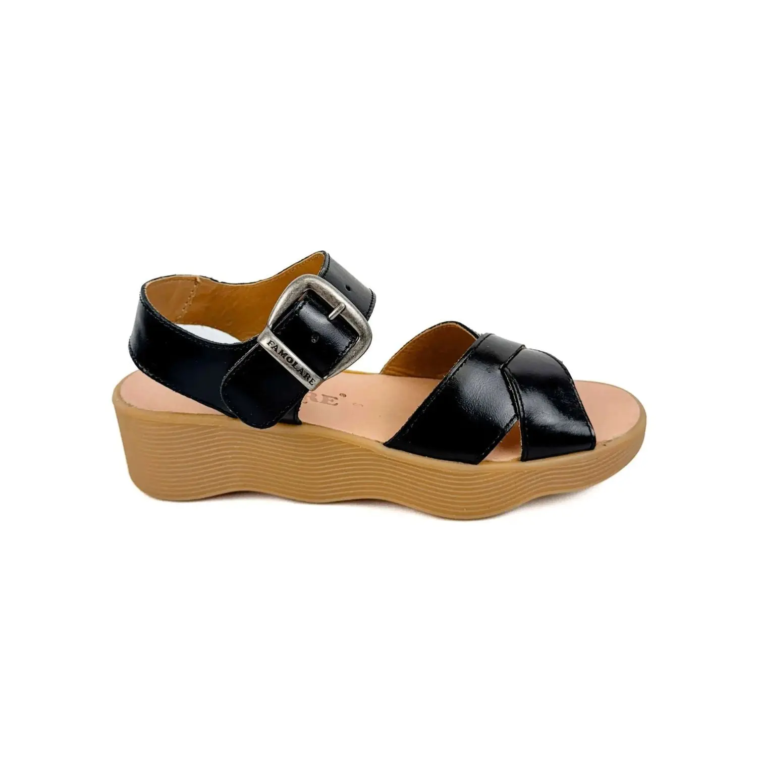 Women's Famolare Betsy Cross Sandal J114 - Open Toed Sandals with Cross Strap, Buckle Closure