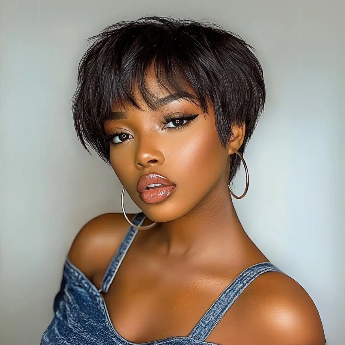 Sunber Short Pixie Cut Human Hair Glueless Wig With Side Bangs
