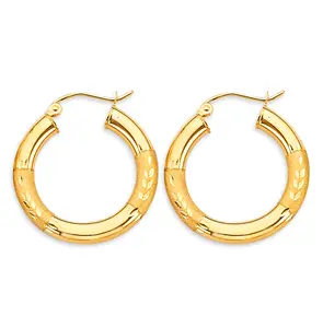 14k gold tube hoop earrings (042)