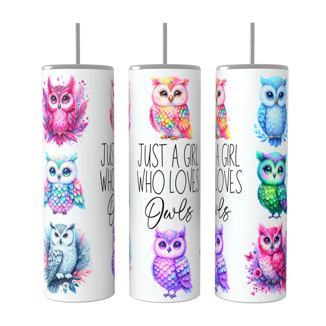 Just A Girl Who Loves Owls 20oz skinny Tumbler Coffee Drinkware Insulated Lid Portable