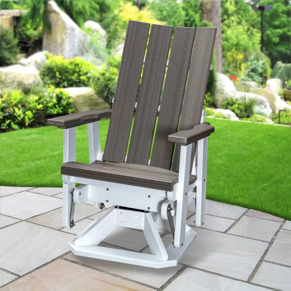 American Furniture Classics 410CGWT Brandon Swivel Glider Single Seat Outdoor Lounge Chair - Coastal Gray, White Base, 33x27x47", Recycled Poly Patio Outdoor Chair, Patio Outdoor Chairs, Stainless Steel